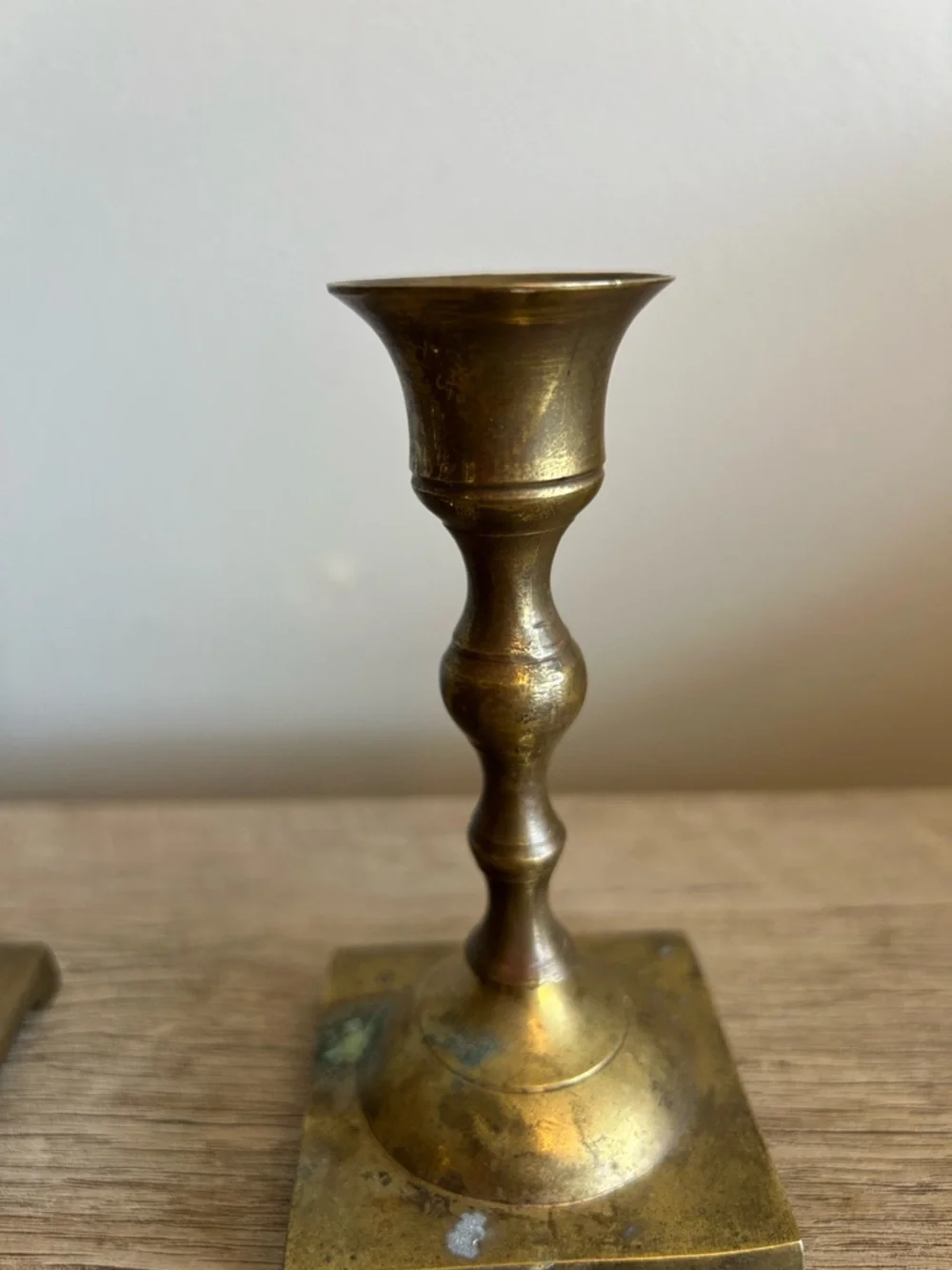 2 Vtg‎ Antique Colonial Style Brass  Taper Candlestick Candle Holder Patina